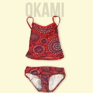 Okami red two piece bathing suit​​​​​